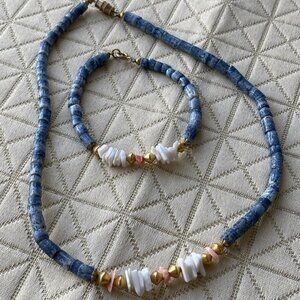 Vintage Handmade Kyanite Necklace & Bracelet Set – Natural Gemstone Beads